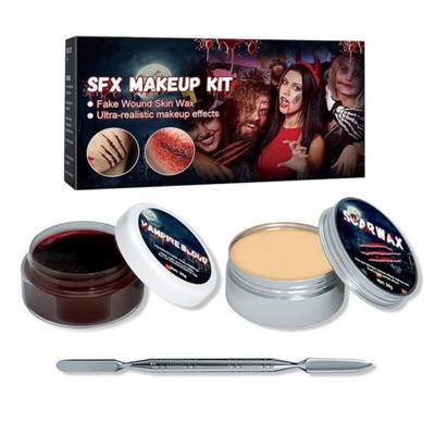 Wundmodellierung Hautwachs Gefälschte Nase SFX Zombie Vampir Cosplay Make-up Halloween Spezialeffekt Narbenwachs und Blutgel Set Kit, Narbenwachs Gefälschtes Blut Set