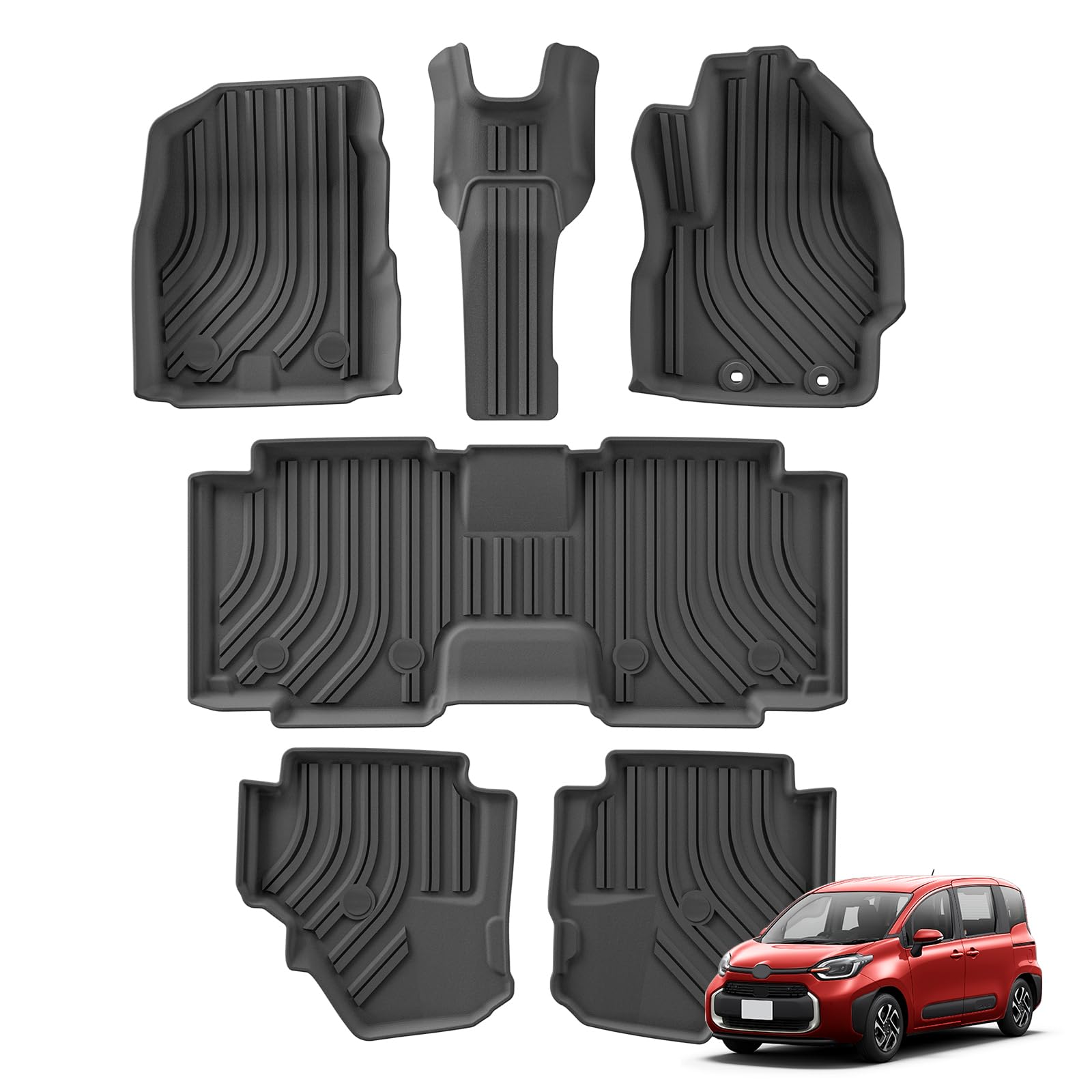 

3D Коврики ZUNDUO для Toyota New Sienta Серия MXP Совместимы с Бензиновыми и Гибридными Автомобилями Август 2022 ТПЭ 3D Формованные Второй Этаж Салона чёрный