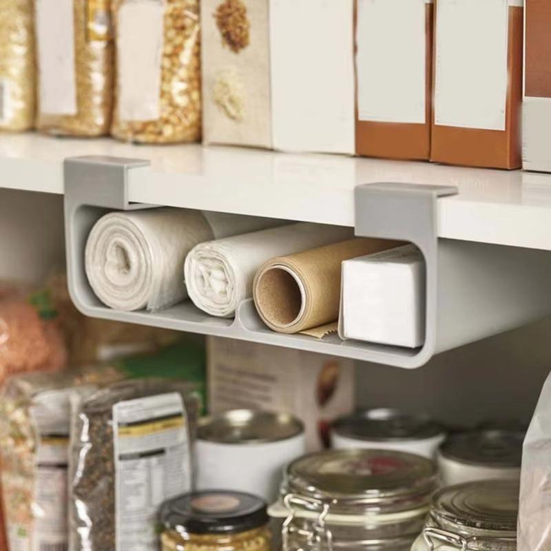Wall-Mounted Cling Film Organizer Plastic Tinfoil Storage Space-Saving Kitchen Accessory No-Punch Installation