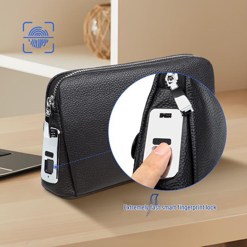SCHWARZETIENNE Men's Genuine Leather Fingerprint Lock Business Clutch