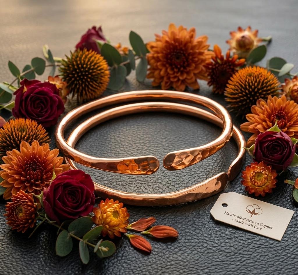 Handmade Hammered Copper Cuff Bangle for Women  Adjustable Open Bangle Bracelet Boho Tribal Style Jewelry  Gift for Her
