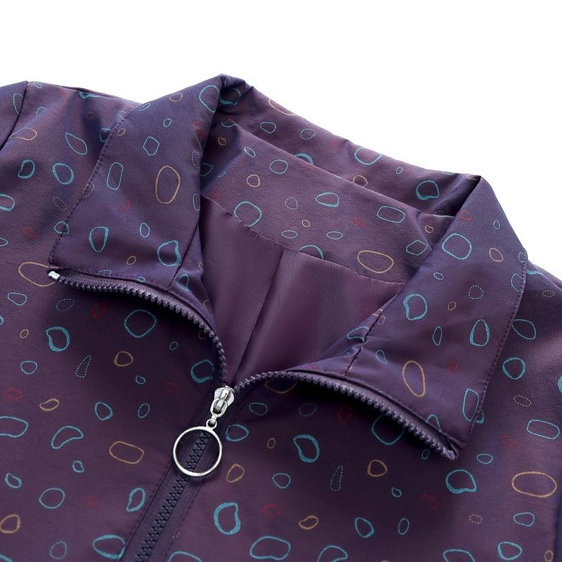 Early Spring Printed Lapel Zipper Jacket for Middle-Aged & Elderly Women - Loose, Comfortable Outerwear