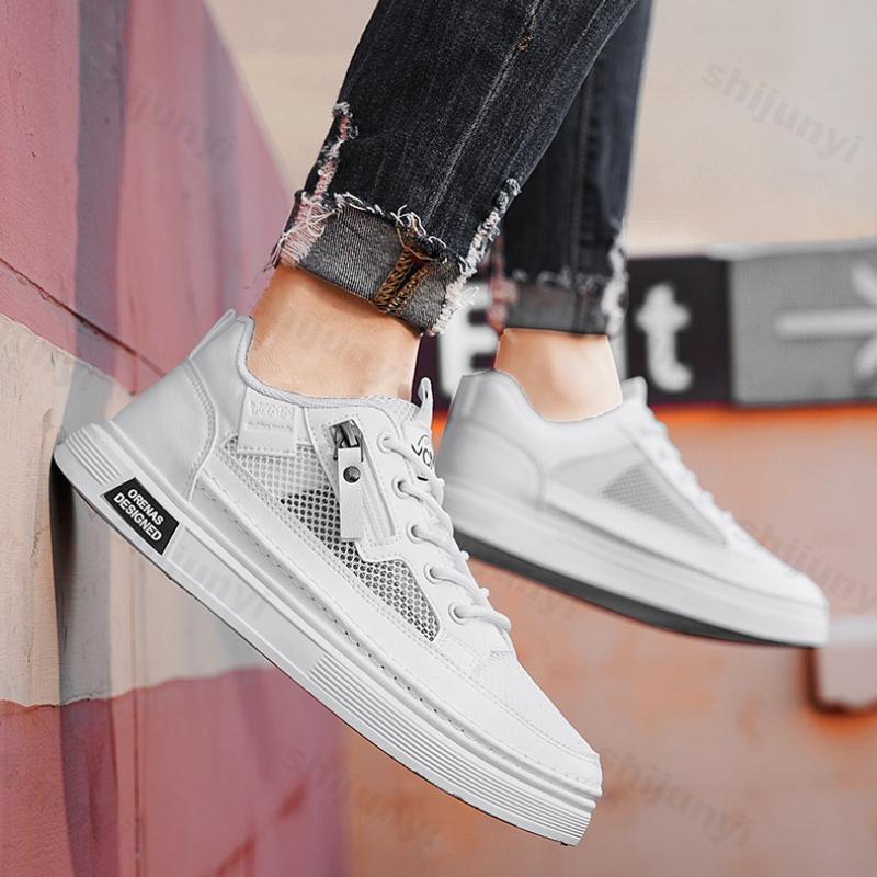 Fashion Men's Shoes Summer White Shoes 2025 Fashion Trend Mesh Breathable Outdoor Sports Leisure Flat Shoes Comfortable Lace-up Sneakers