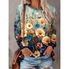 Bright Vibrant Flower 3d Graphic Print T-Shirt Women Fashion Casual Oversized Long Sleeve T-shirt Women Clothes Blossom Tops Tee
