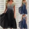 Women Summer V-neck Short Sleeve Swing Dress Evening Cocktail Party Midi Gown Plus Size