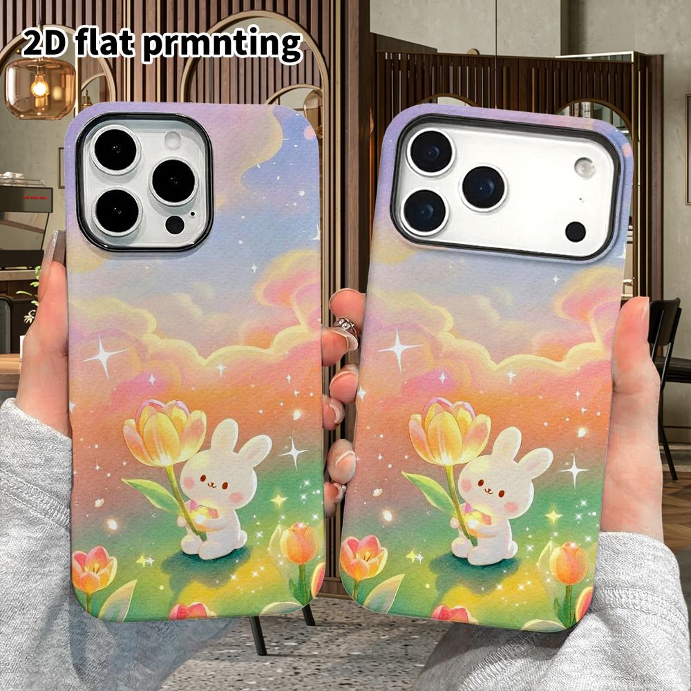 Phone Case: 2D Flat Suitable for iPhone 18 17 16 15 14 13Pro Film Protective Case, Couple Style, Tulip Rabbit, Christmas and Halloween Gifts