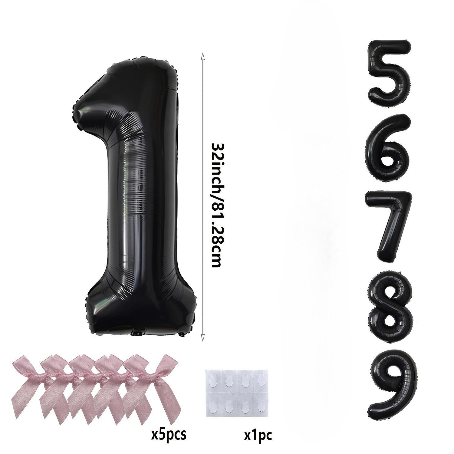 

5pcs Black Large Balloon Number 0-9 with Pink Bow, Birthday Party Supplies Decorations, Suitable for Birthday Parties, Weddings as shown