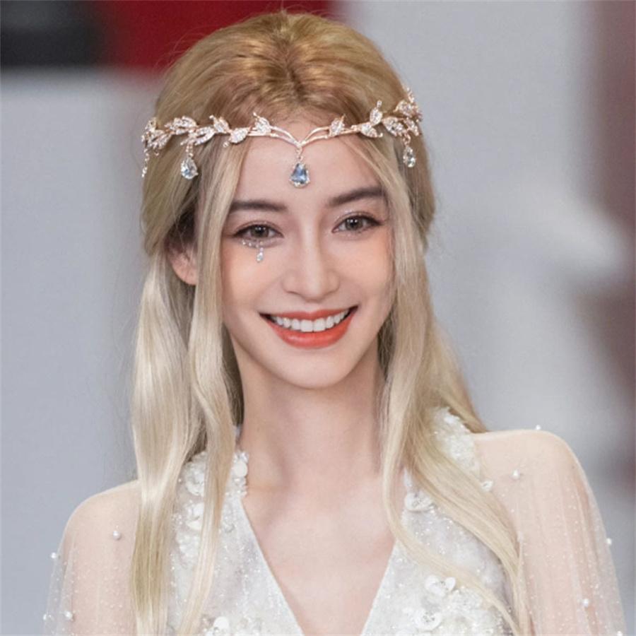 Luxury Crystal Leaf Water Droplets with Women's Leaves Alloy Bride Brow Pendant Crown Princess Headband Hair Accessories Gift