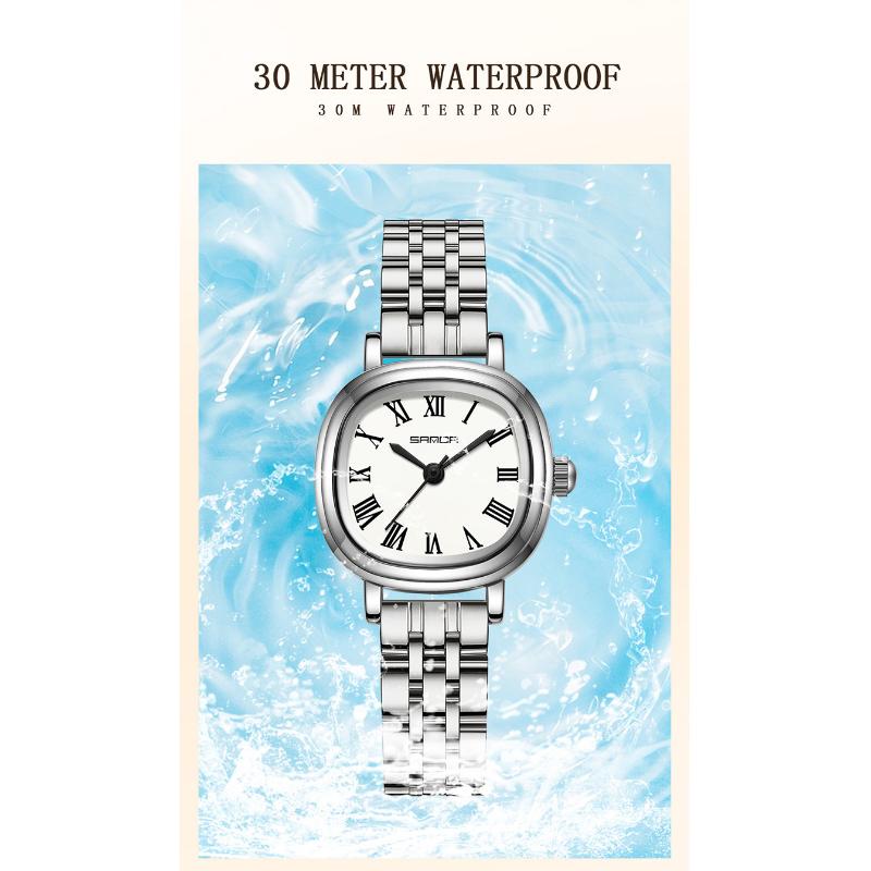 SANDA Women Quartz Watch Fashion Elegant Rose Gold Simple Roman Analog Display Stainless Steel Strap Wristwatch for Ladies