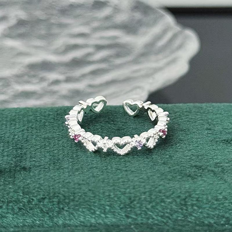 Simple Lace Hollow Open Ring Women'S Light Luxury Micro-Inlaid Zircon Temperament Sweet Jewelry