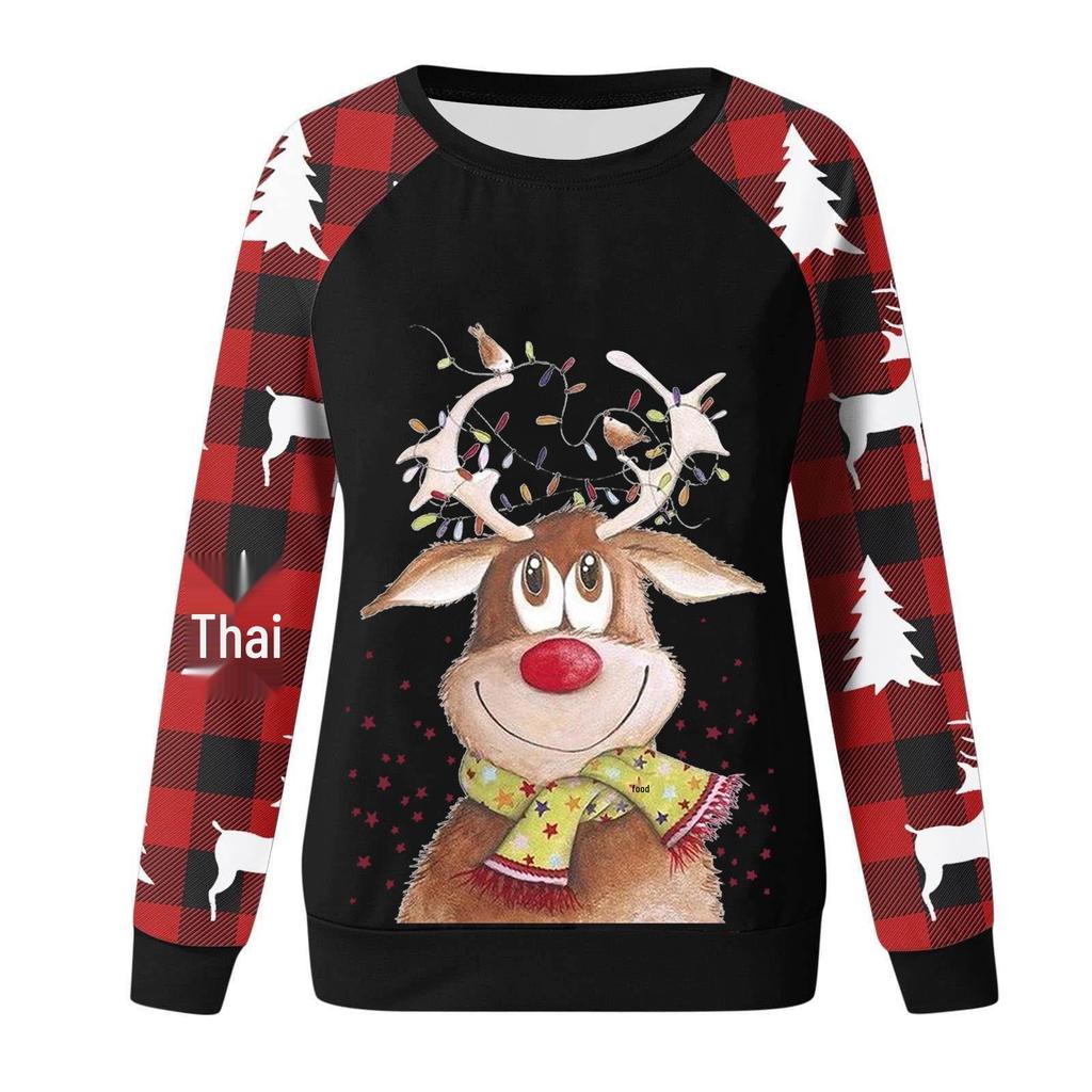 2023 Winter Women's Casual Christmas Elk Print Long Sleeve Hoodie