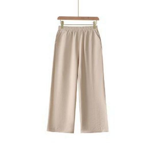 

Women s Wide-Leg Pants: Spring & Autumn Fashion for Middle-Aged & Elderly with Elastic High Waist 3XL бежевый