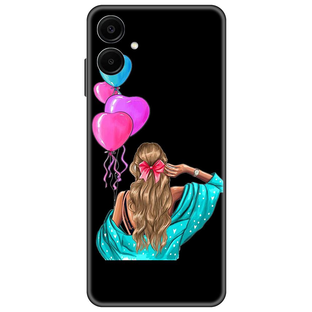 for Samsung Galaxy A06 Black Case Cute Luxury 6.7inch Cases on GalaxyA06 Soft tpu Cover shockproof Bumper
