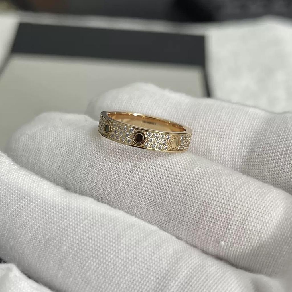 V Gold High Version Gypsy Star 3-row Diamond Ring Narrow Wide Version Women's Plated 18k Rose Gold Couple Ring