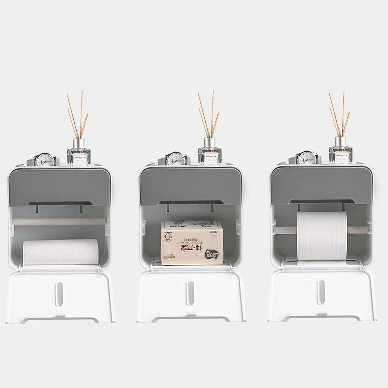 Toilet tissue holder bathroom double-layer tissue box storage rack waterproof wall mounted storage rack bathroom accessories