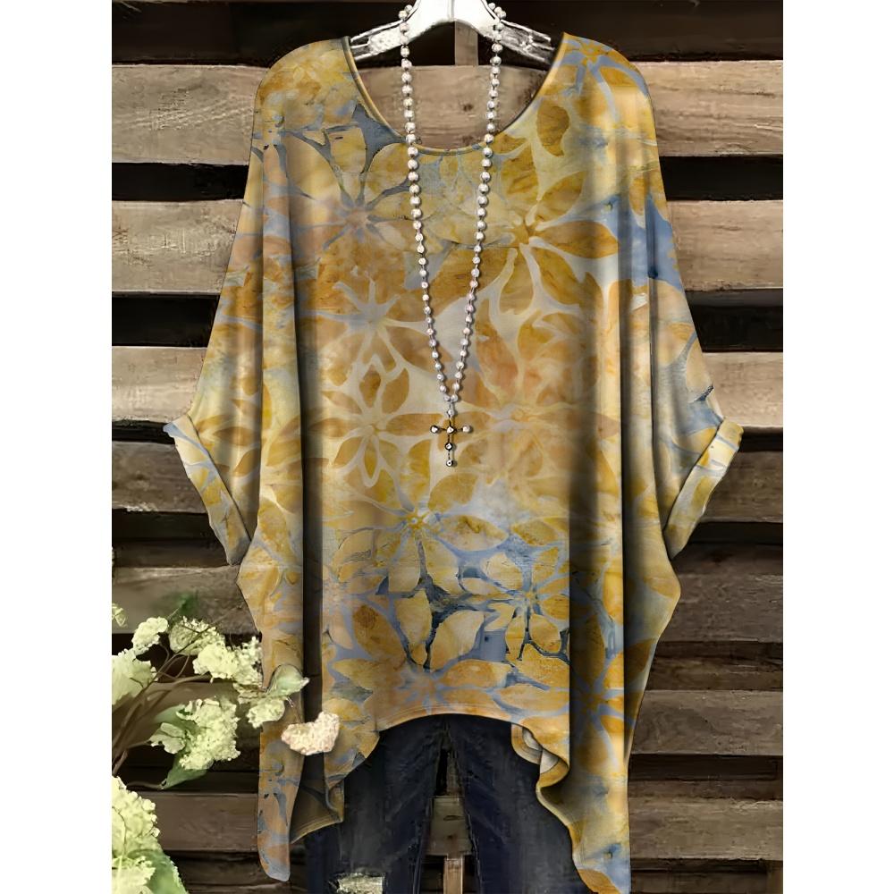 Damen T-Shirts Florale Muster Grafiken Pflanzen Elegant Unregelmäßiger Saum Rundhals Mode T-Shirts T-Shirts Leopardenmuster Oberteil Urlaubsstil