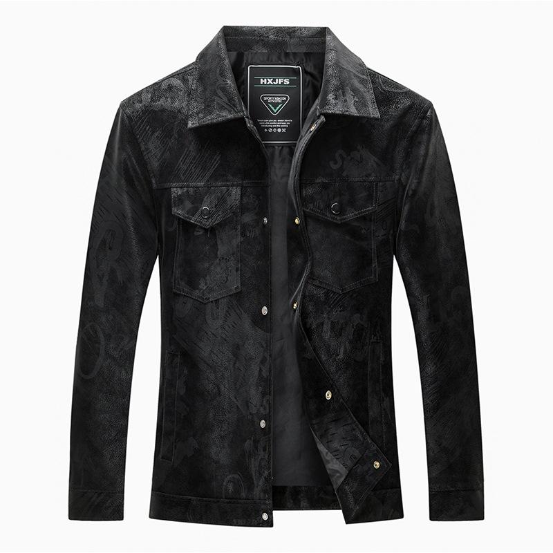 Autumn men's leather jacket, jacquard deer leather, fashionable lapel simple leather jacket for men