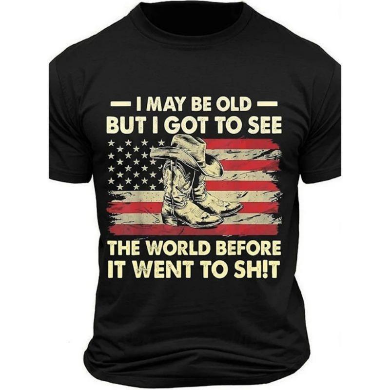 Men's Retro Flag Printed T-shirt 3D Skull Round Neck Short Sleeve Casual Breathable Top Hot