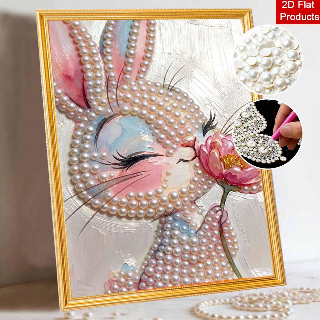 DIY Pearl Painting Canvas Bunny With Flower Design Shiny 3D Bead Art Kit Creative Leisure Craft for Living Room Wall Decor