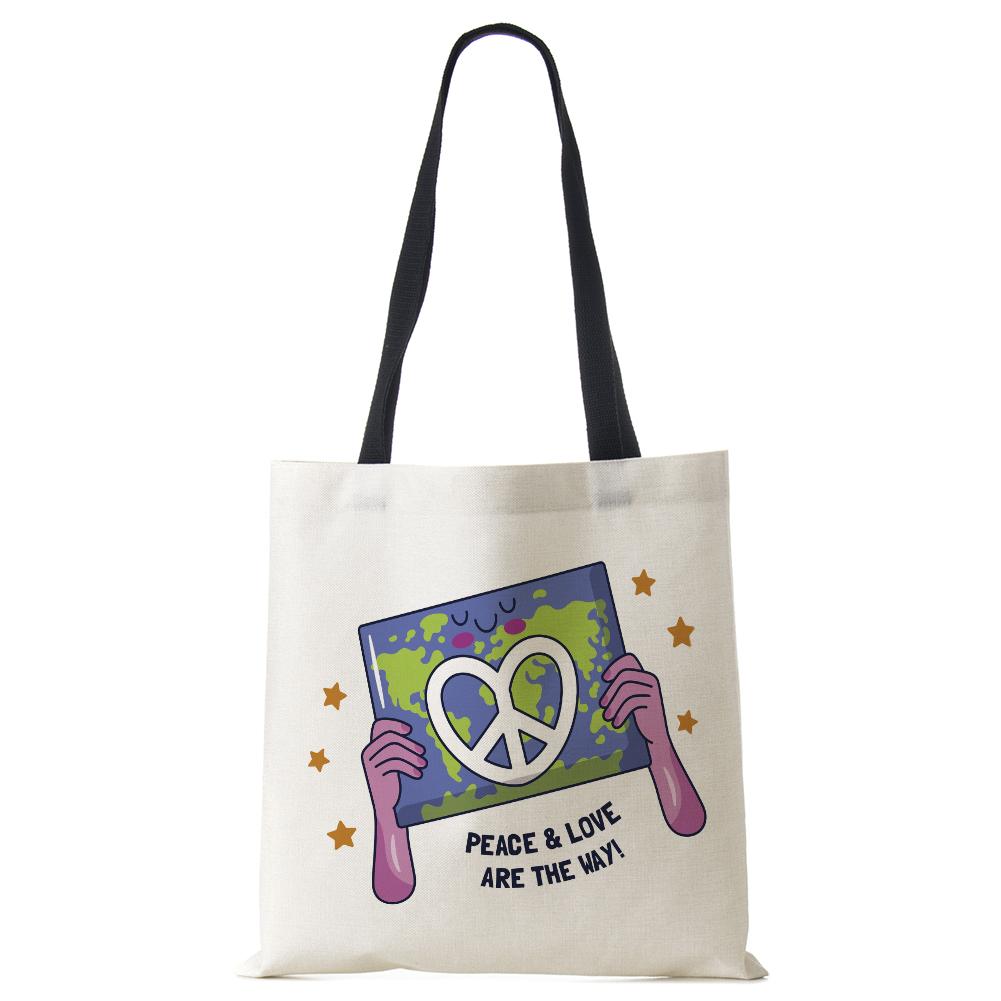 Barış toprak baskı alışveriş çantaları katlanır yeniden kullanılabilir özelleştirme Tote omuzdan askili çanta çevre dostu kanvas çanta kadınlar için bayan 2022