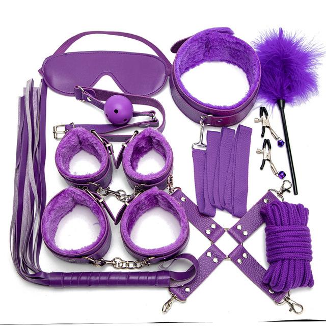 Sexy BDSM Kits Plush Sex Bondage Set Handcuffs Sex Games Whip Gag Nipple Clamps Sex Toys for Couples Exotic Accessories