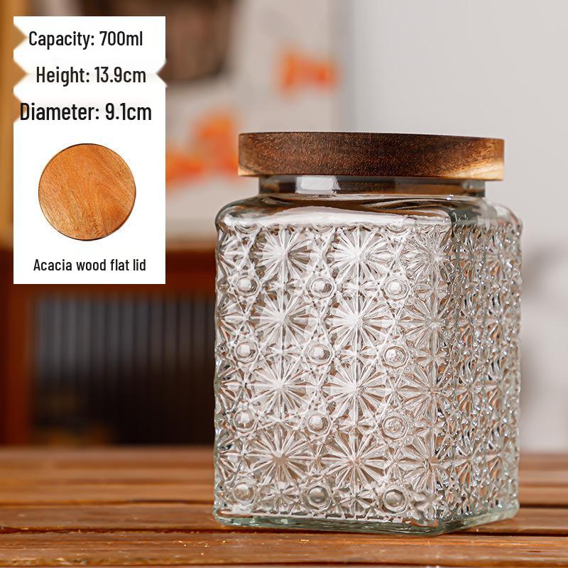 Retro Carved Storage Jar with Acacia Wood Lid for Grains, Dried Fruits, and Snacks