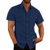 Men Linen Blend Short Sleeve Button Down Shirt Casual Summer Beach Top With Dual Chest Pockets