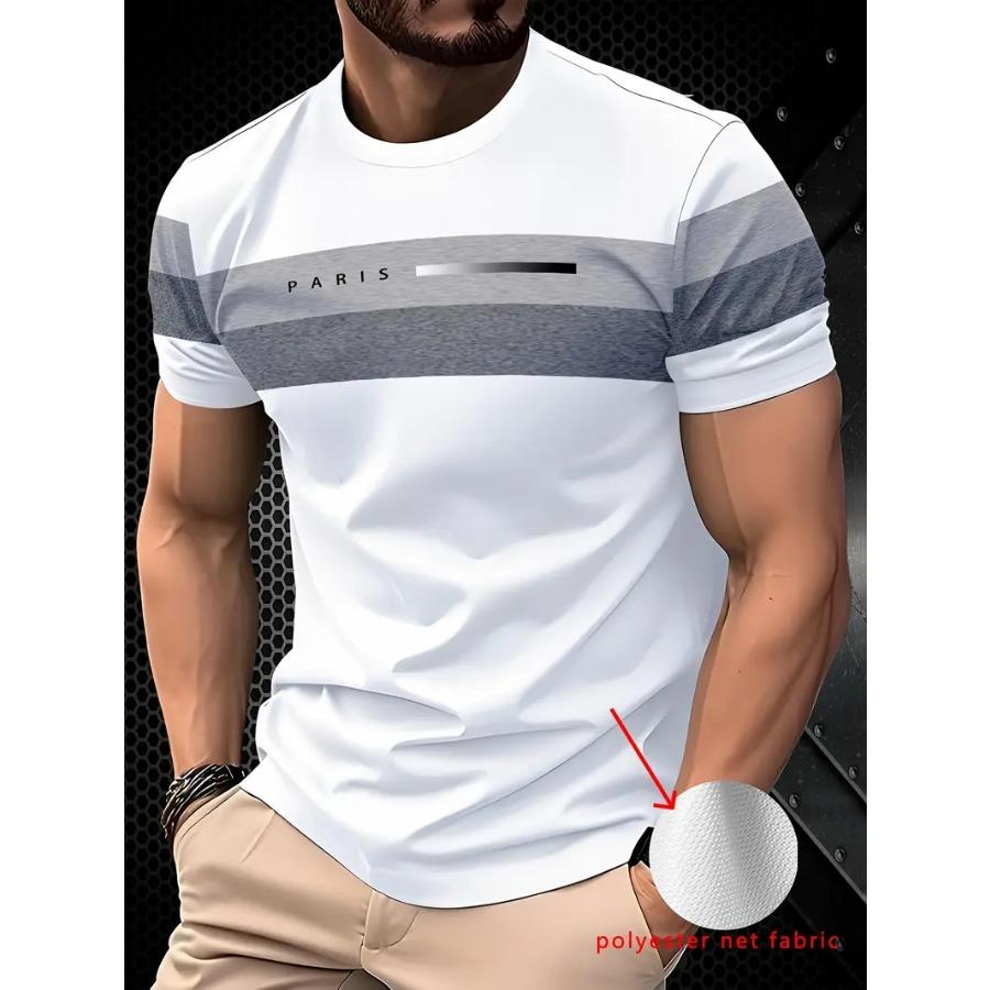 New Men Summer Oversized Casual Round Neck Short Sleeved Men'S Contrasting Color Patchwork T-Shirt Fitness Sports T-Shirts