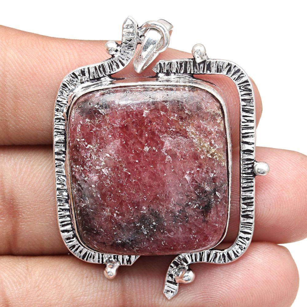 Necklace Rhodonite Gemstone Handmade Silver Jewelry 2.75"