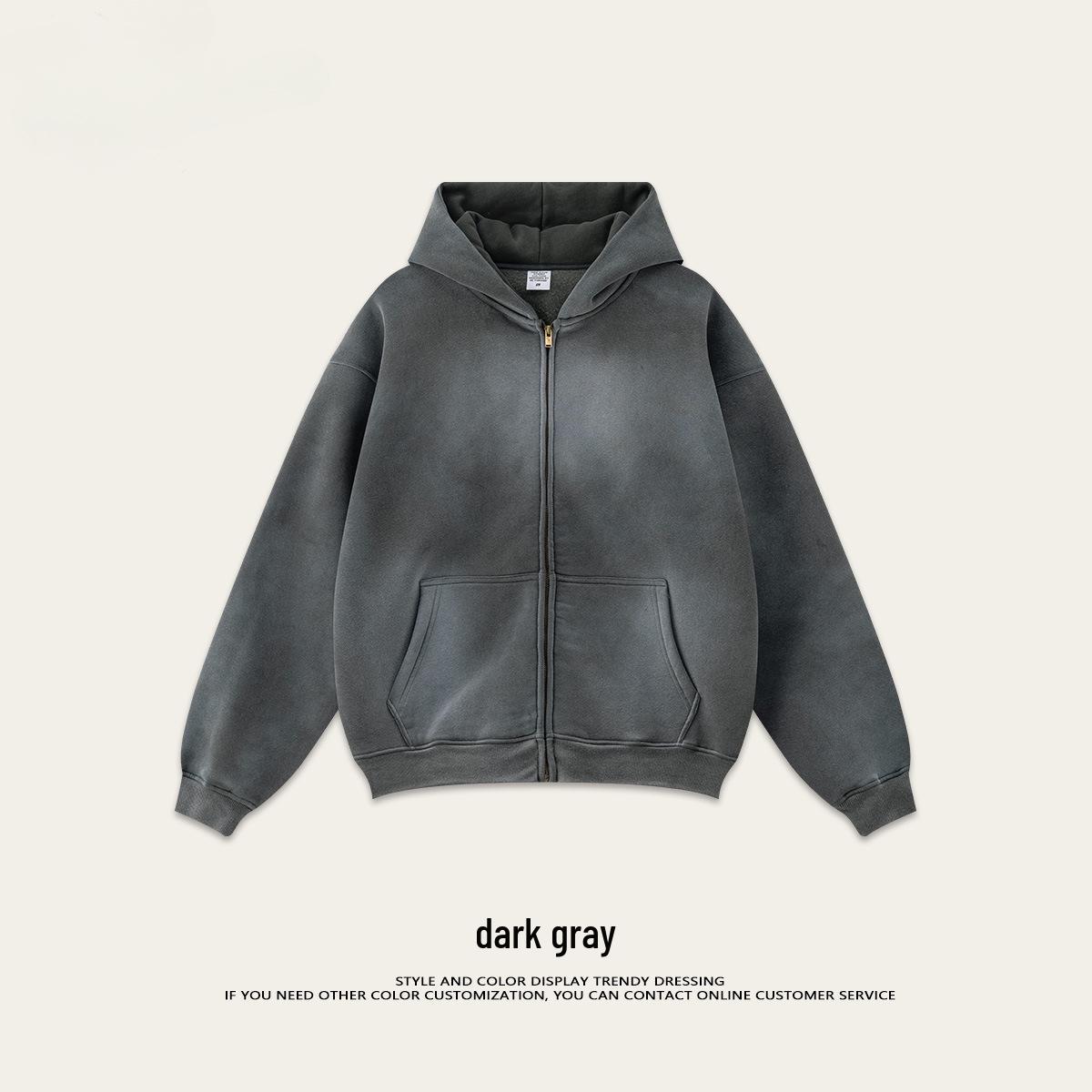 

High-Quality Men s Plus Size Velvet Distressed Hooded Zip-Up Cardigan - Autumn 2025 Retro American Style M темно-сірий