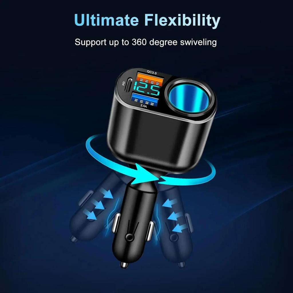 One To Four Car Charger with Cigarette Lighter Expansion Hole 90W Multifunctional Car Charger  High Power Cigarette Lighter