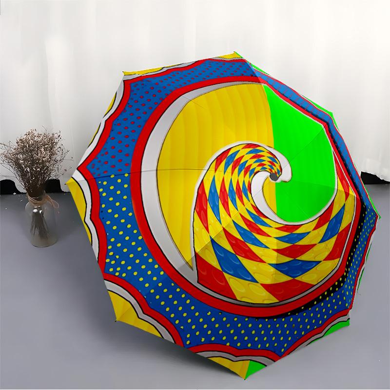 1pc Spiral Wave Pattern Automatic Opening and Closing Folding Umbrella with 8 Iron Ribs - Portable, Foldable for Travel yy251124052