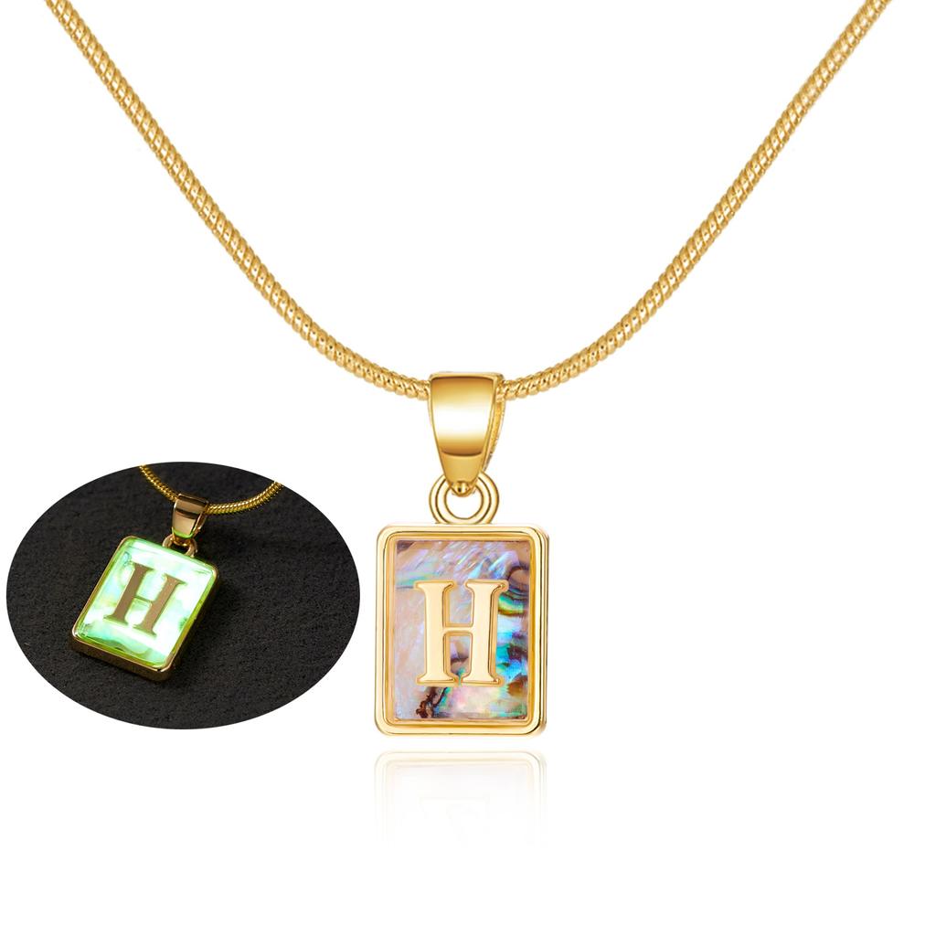 Colored Shell Luminous 26 Letter Square Brand Pendant Snake Bone Chain Necklace Couple Letter Necklace