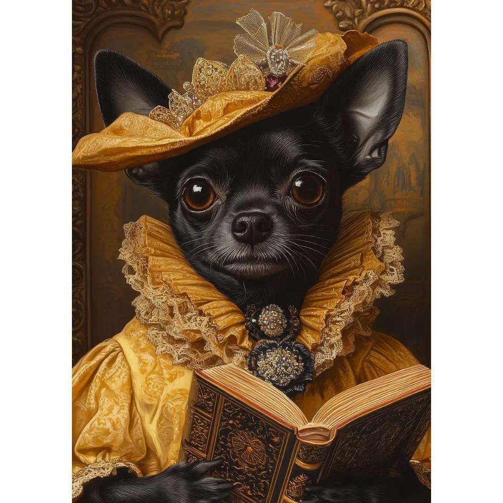 Interesting Gorgeous Dog Holding Book Reading Poster Aclassical Pet Artwork Prints Canvas Painting Wall Pictures Classroom Decor
