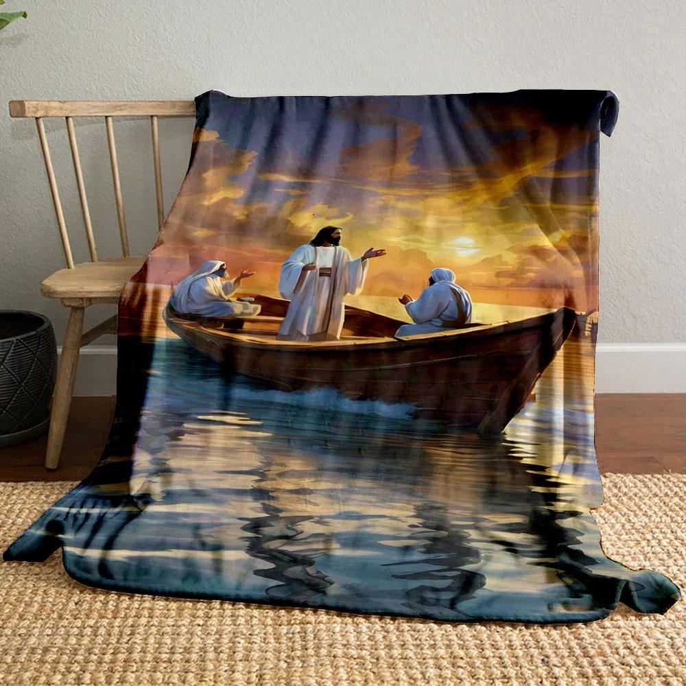 

Jesus in Boat Blanket Printed Blanket for Living Room Bed Couch lunch break Soft Cozy Blanket for Friend s festival Gift 80cm x 120cm
