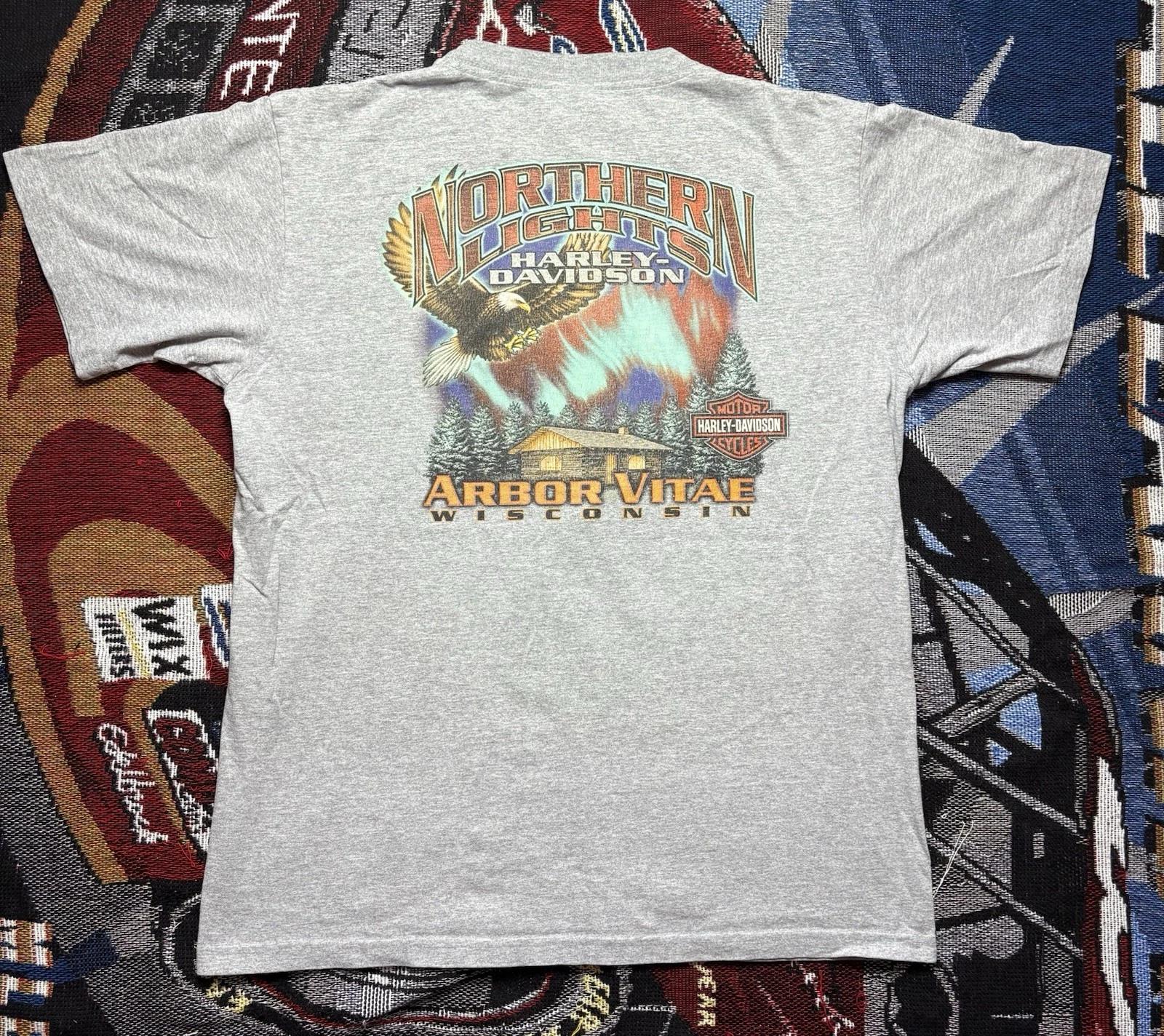 Vintage Harley Davidson Shirt Northern Lights Arbor Vitae Wisconsin Men’s Large XL
