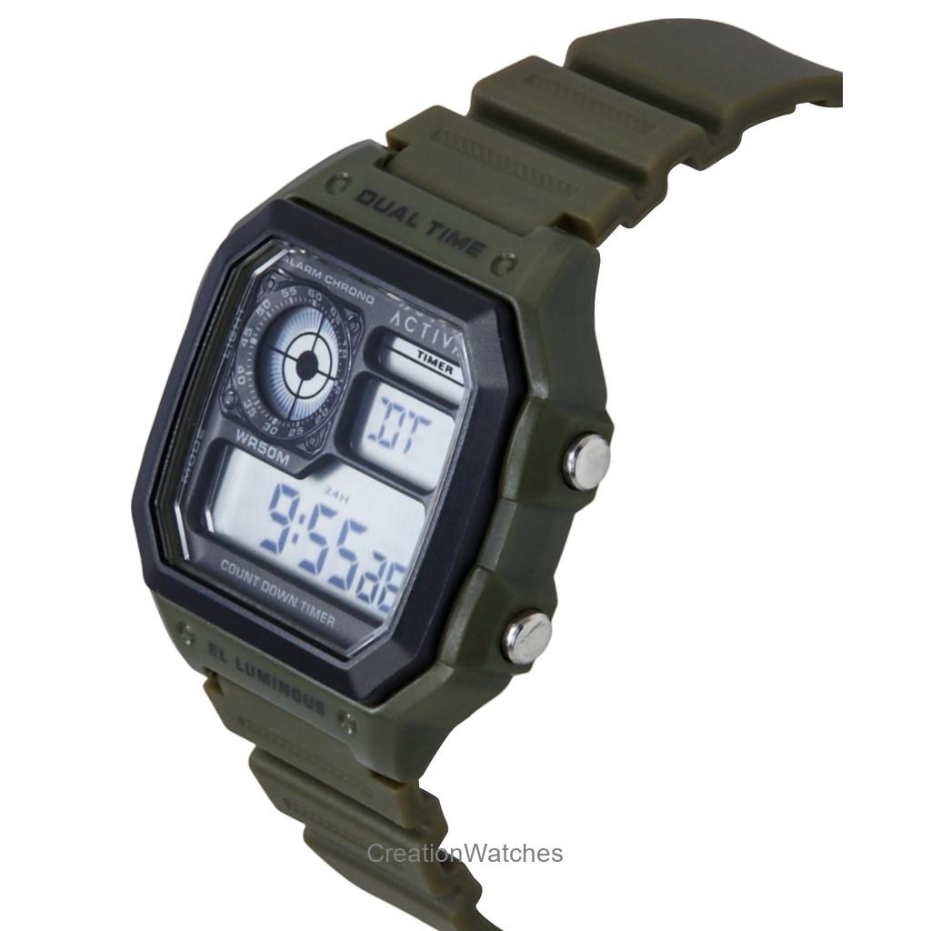 INVICTA Activa Digital Curea Poliuretan Verde Ceas pentru Bărbați Cadran Negru Quartz ACW1299-002