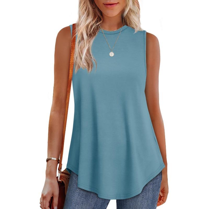 Women's Spring Summer Solid Color Round Neck Loose Sleeveless Casual Tank Top