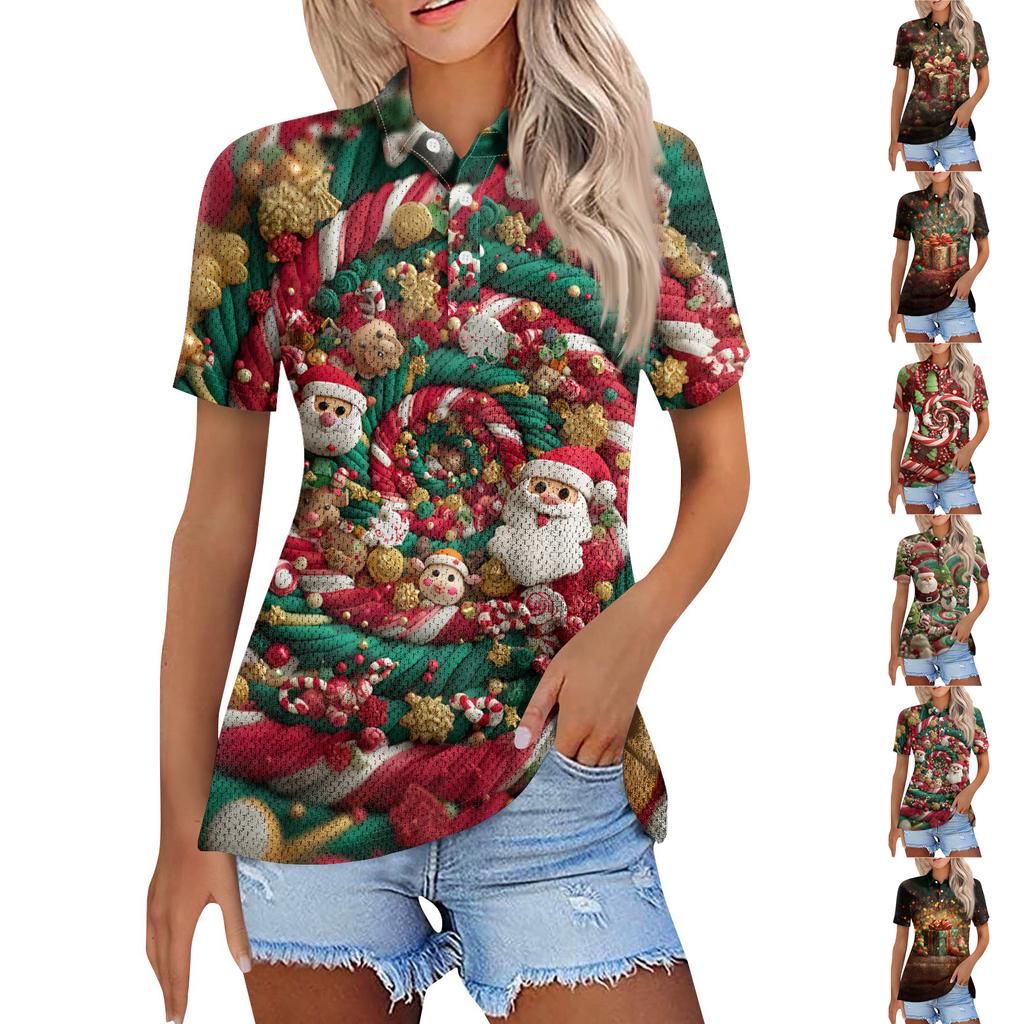 Dámská móda Neformální košile s potiskem s klopou a krátkým rukávem Dámské topy se zapínáním na knoflíky