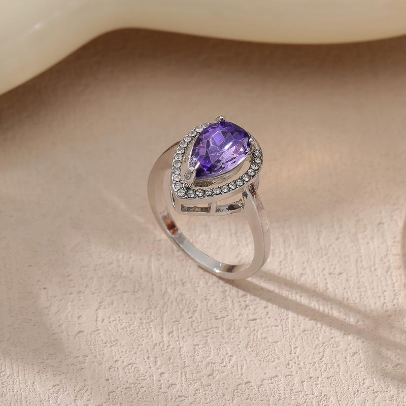 Water Drop Type Diamond-set Niche Jewelry High-end Sense Versatile Women's Multi-color Ring