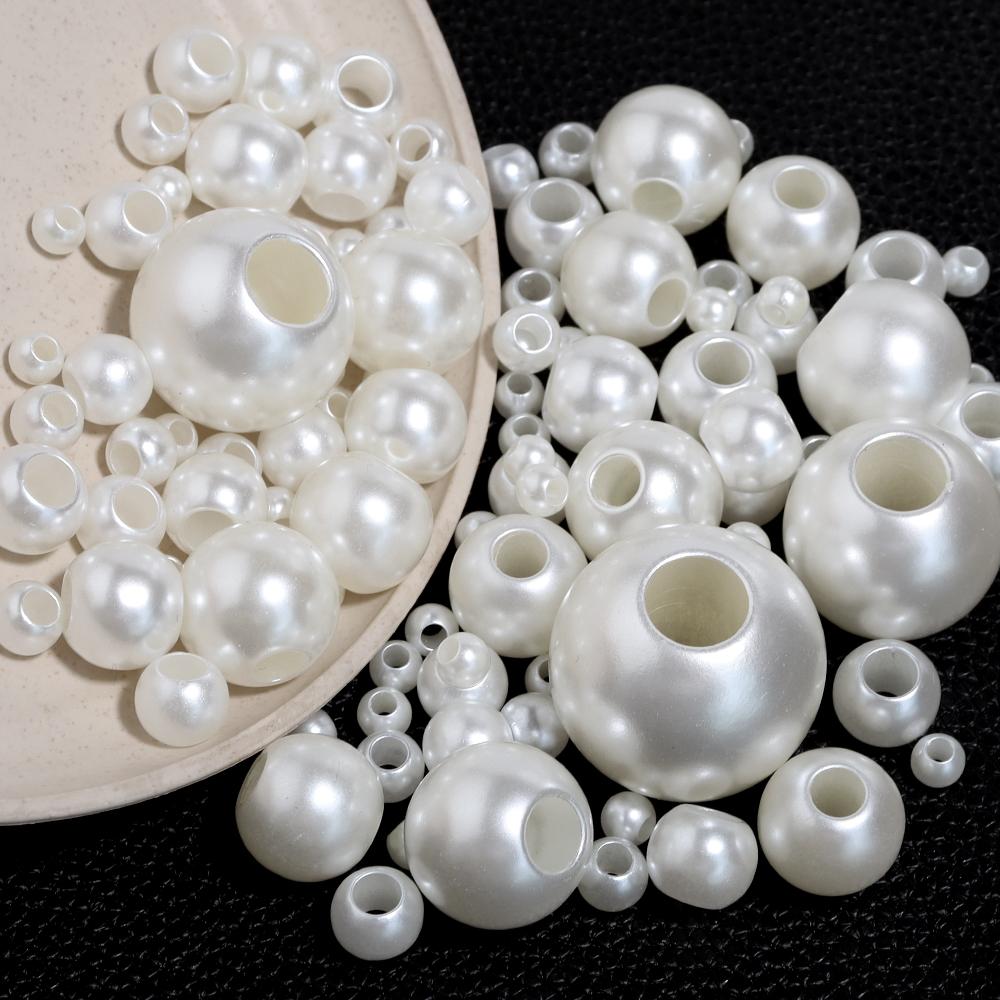 5-300 ks 6-30 mm ABS Imitace Perel Velký Otvor Korálky Béžové Kulaté Volné Distanční Korálky Pro Výrobu Šperků DIY Náhrdelníky Náramky