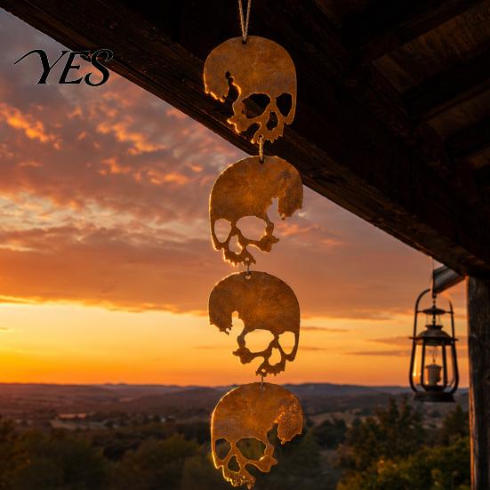 Retro Halloween Decoration Skull Hanging Ornaments, Metal Garden Sign, Decorative Fun Yard Sign Shaped Tags for Indoor Outdoor Decor Festive