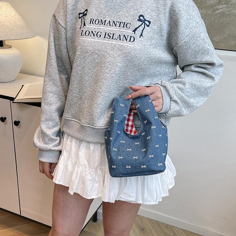 Bucket bag women's fashion plaid storage going out shoulder handbag light casual canvas women's bag