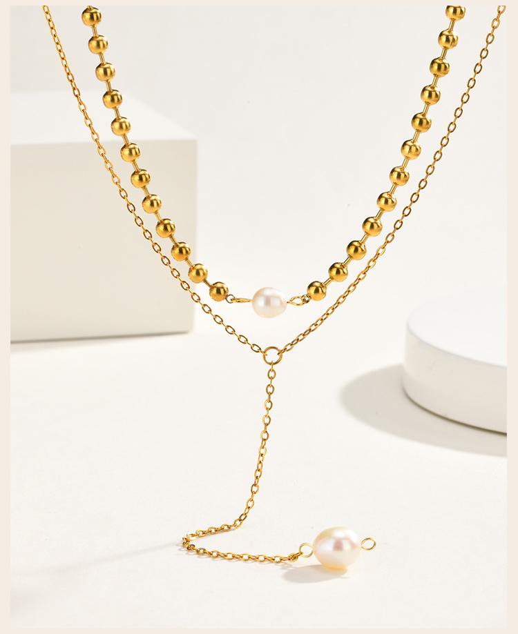 Pearl Y Necklace, 18K Gold Plated Stainless Steel, Waterproof Tarnish Free Lariat Choker Layering Jewelry Gift for Her