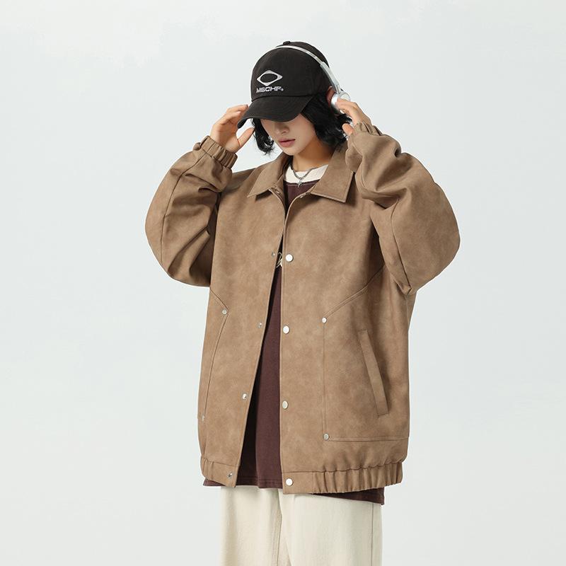 

Осенняя кожаная куртка, многоцветная мужская свободная куртка, однобортная молодежная кожаная куртка с лацканами M хаки