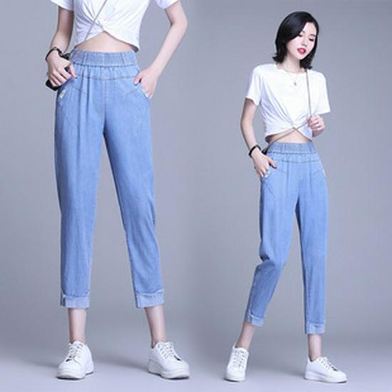 Women's Black Micro-Flare High-Waisted Elastic Pants, Slim Fit, Plus Size, Casual Spring/Autumn 2025.