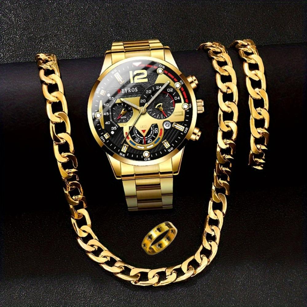 Watch 4-Piece Set Men S Watch Steel Belt Watch Quartz Watch Fashion Sports Watch Set