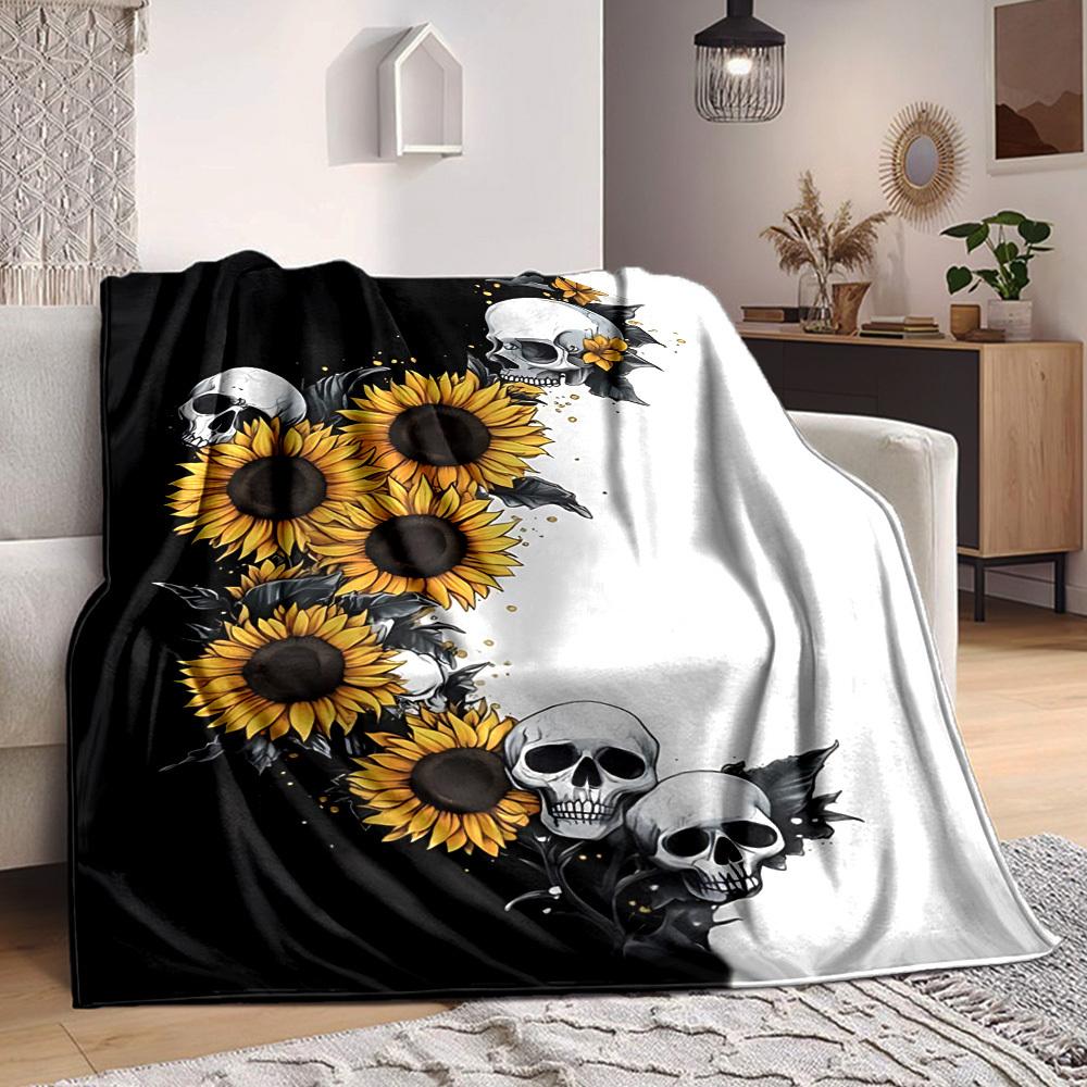 

1PC Skull Sunflower Design Blanket - Soft Warm All-Season Throw for Sofa, Bed, Car, Office, Throw For Sofa yy250916130 75x90cm