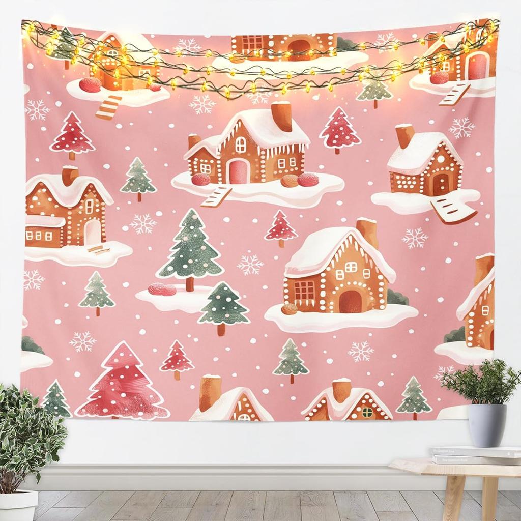 Merry Christmas Tapestry Xmas Ornaments Wall Hanging Blanket Snowman Snowflake Wall Art for Living Room Bedroom Decoration