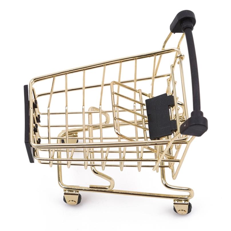 Creative Mini Supermarket Shopping Trolley Phone Holder Office Desk Storage Cart Toy Handcart